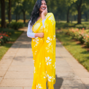 Yellow Phoolmati Saree