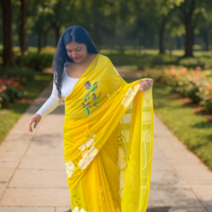 Yellow Bird Drip Saree