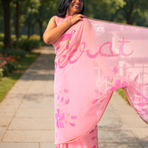 Name written pink pookie saree