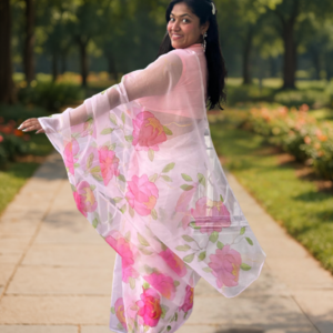 Pink pop up floral saree