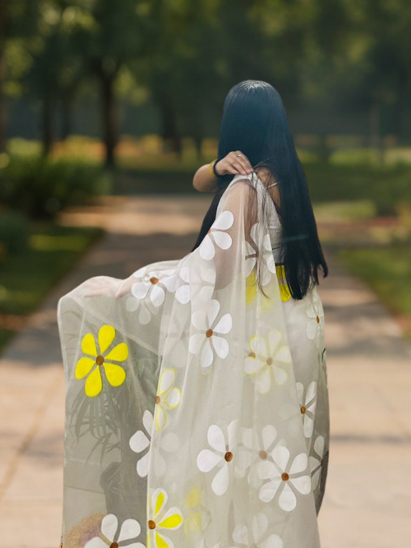 White Poolmati Saree