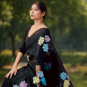 Black Pastel Lit Saree