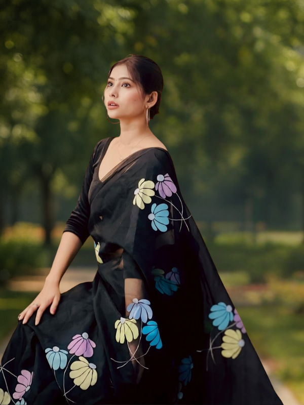 Black Pastel Lit Saree