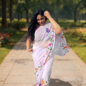 Purple Floral Bird Drip Saree