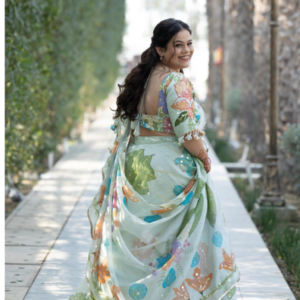 Sage green bridal multifloral lehenga