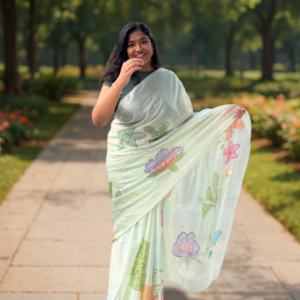 Sage green multifloral saree